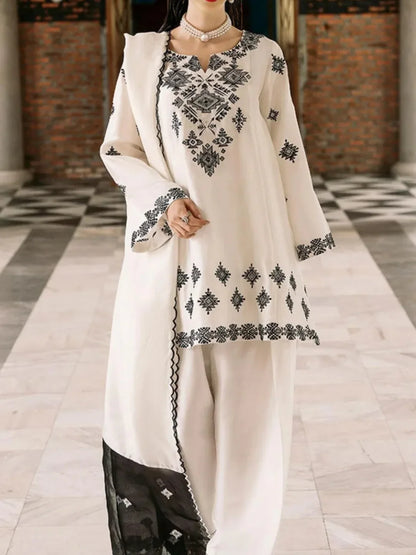Embroidered Cotton Farshi 3 Piece Set Ready to Wear