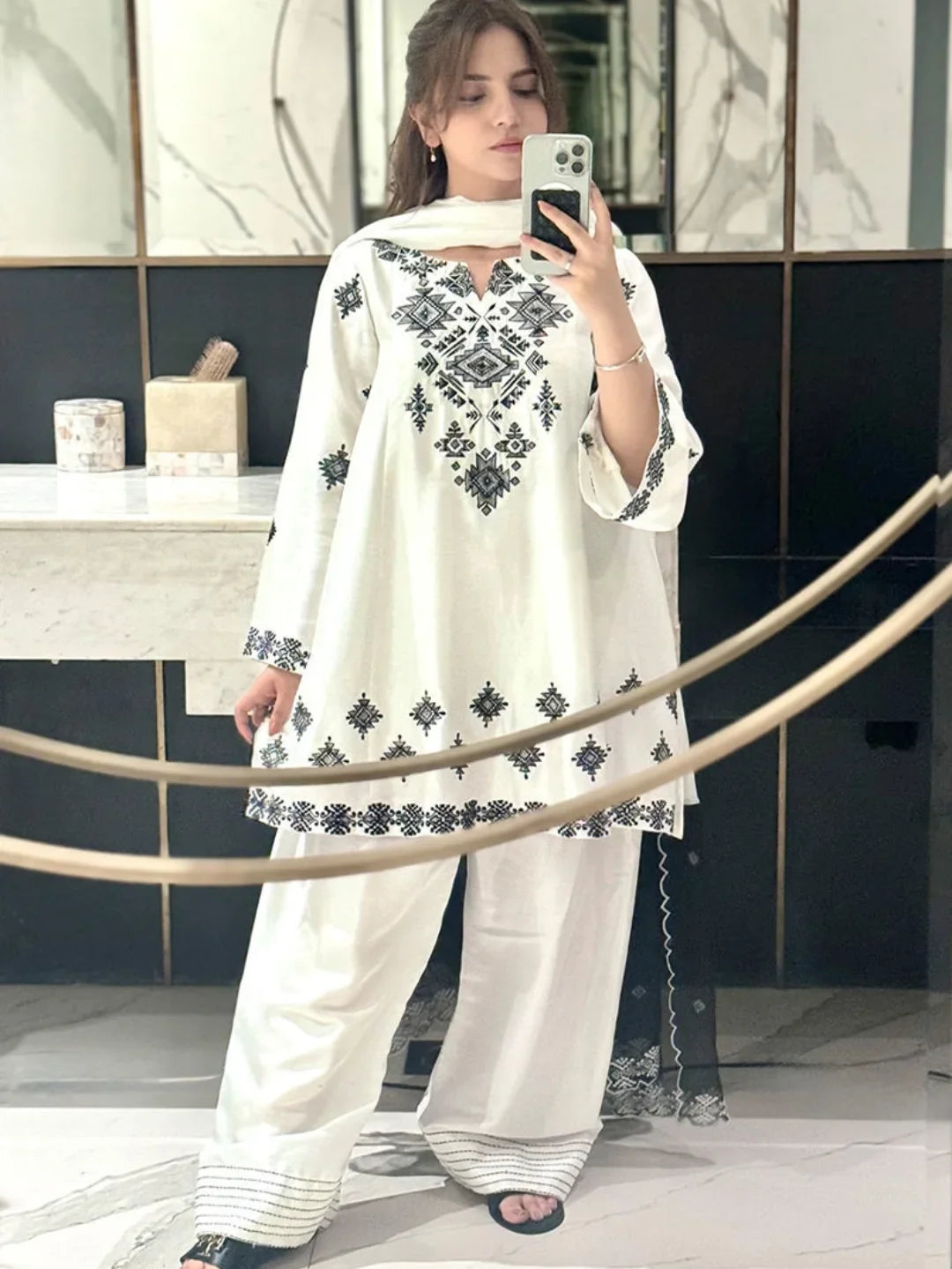 Embroidered Cotton Farshi 3 Piece Set Ready to Wear