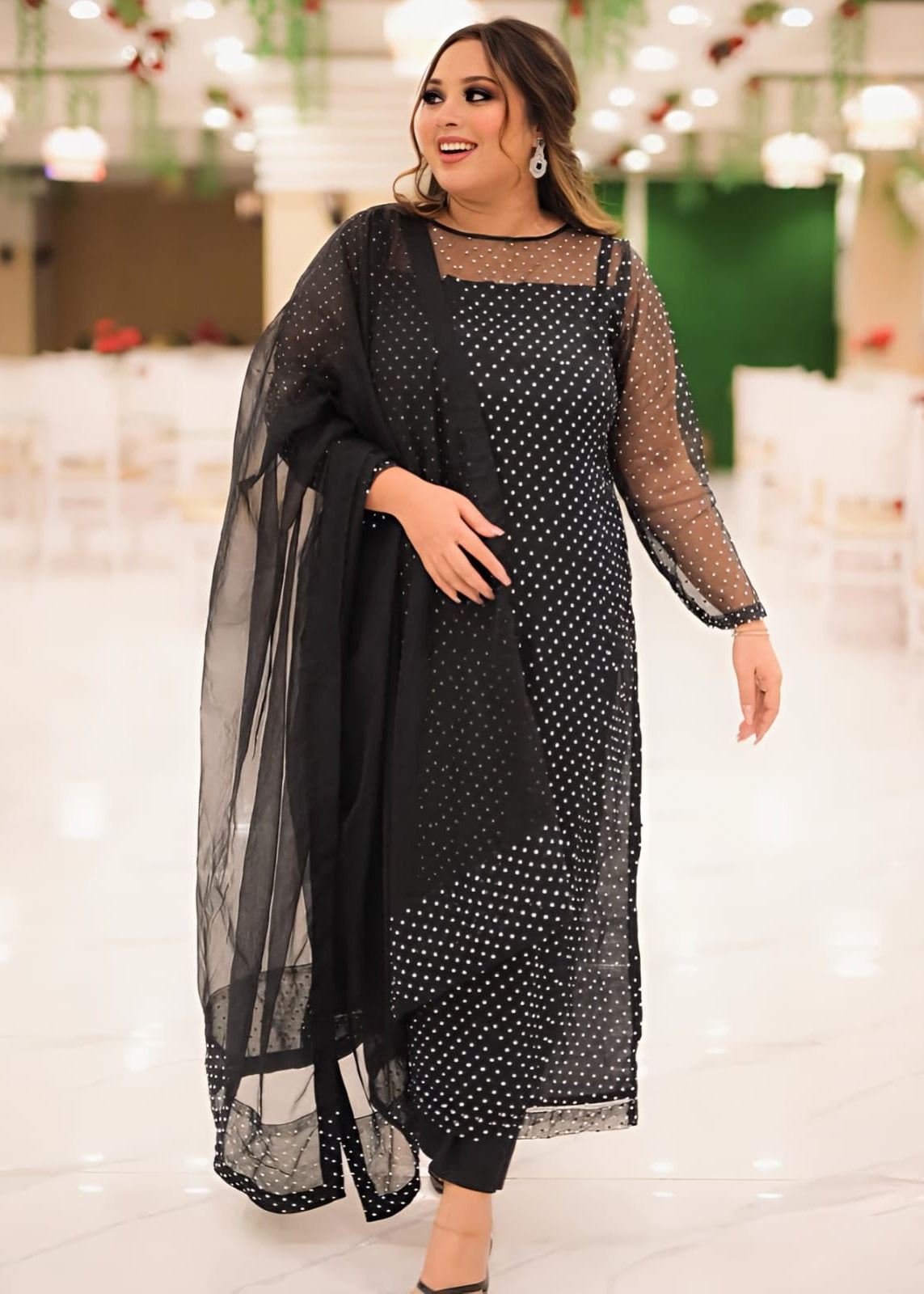 Diamond Stone Stitch Chiffon Suit