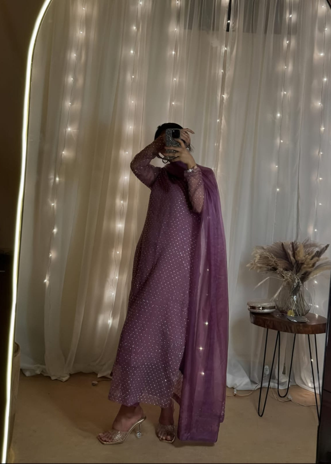 Diamond Stone Stitch Chiffon Suit