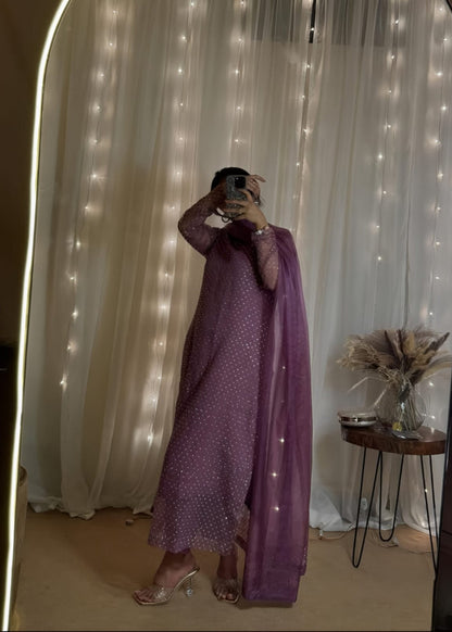 Diamond Stone Stitch Chiffon Suit