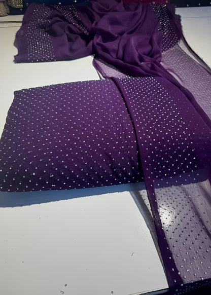 Diamond Stone Stitch Chiffon Suit