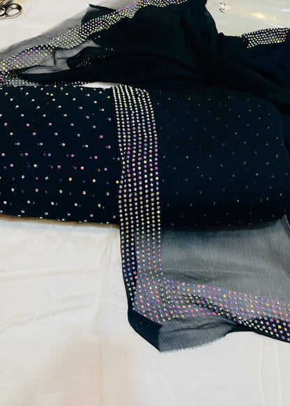 Diamond Stone Stitch Chiffon Suit