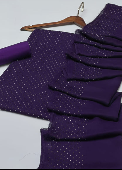 Diamond Stone Stitch Chiffon Suit