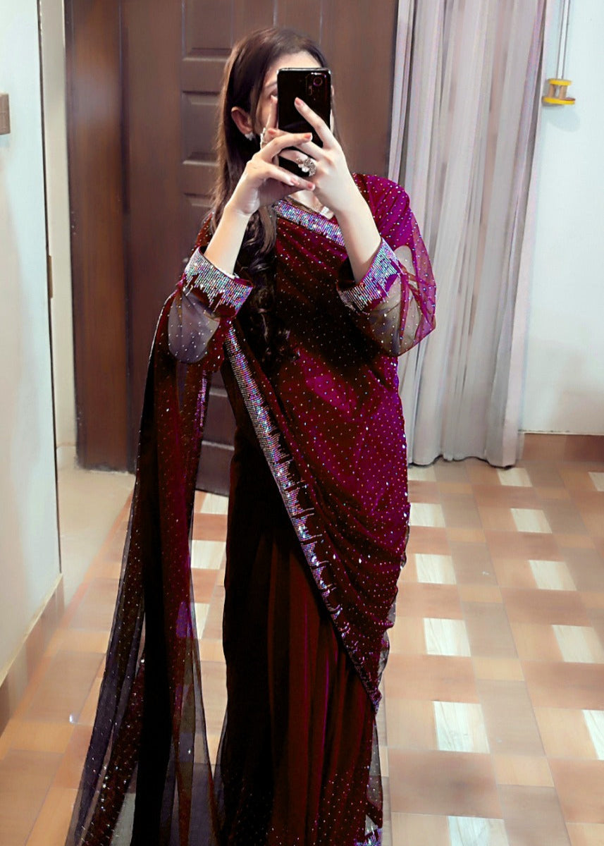 Starry Net  Rhinestone Saree