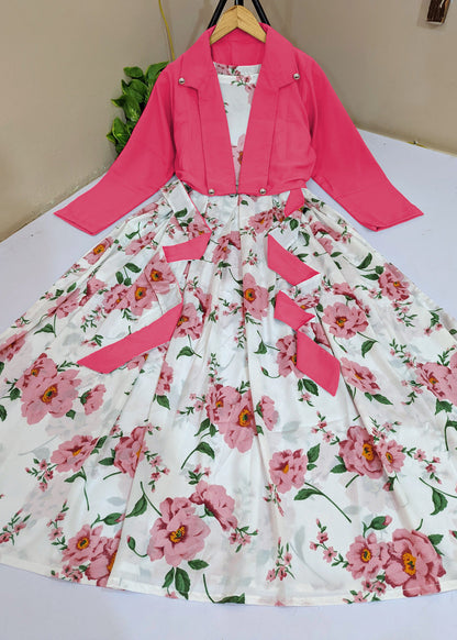 Digital Floral Sleeveless Maxi Dress with Cotton Koti Set (2-Piece)