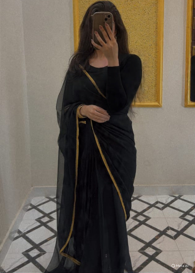 Husn-e-Chiffon Saree Black Lace Edition