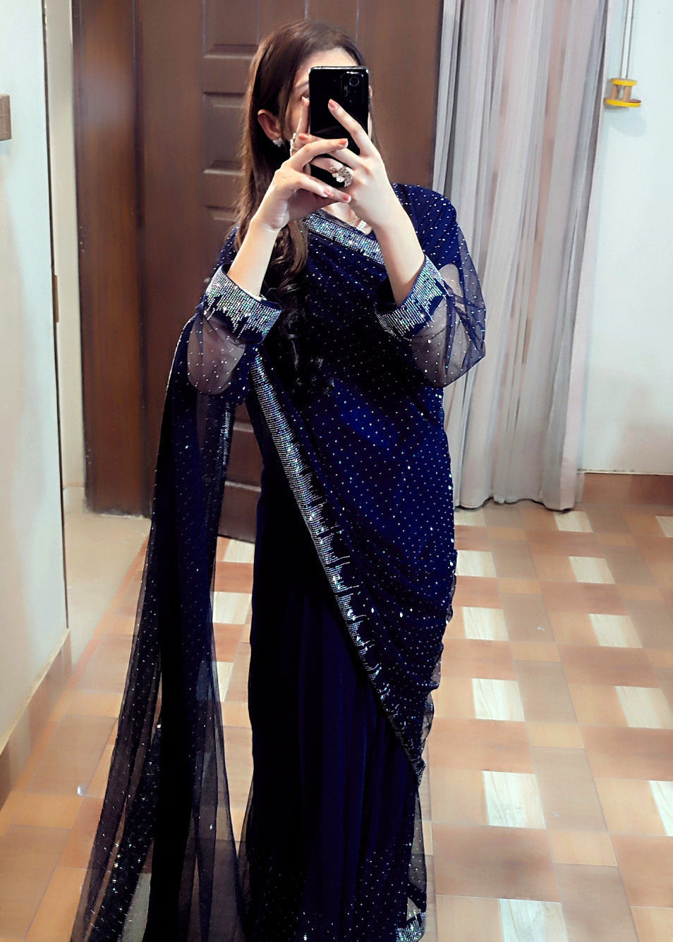 Starry Net  Rhinestone Saree